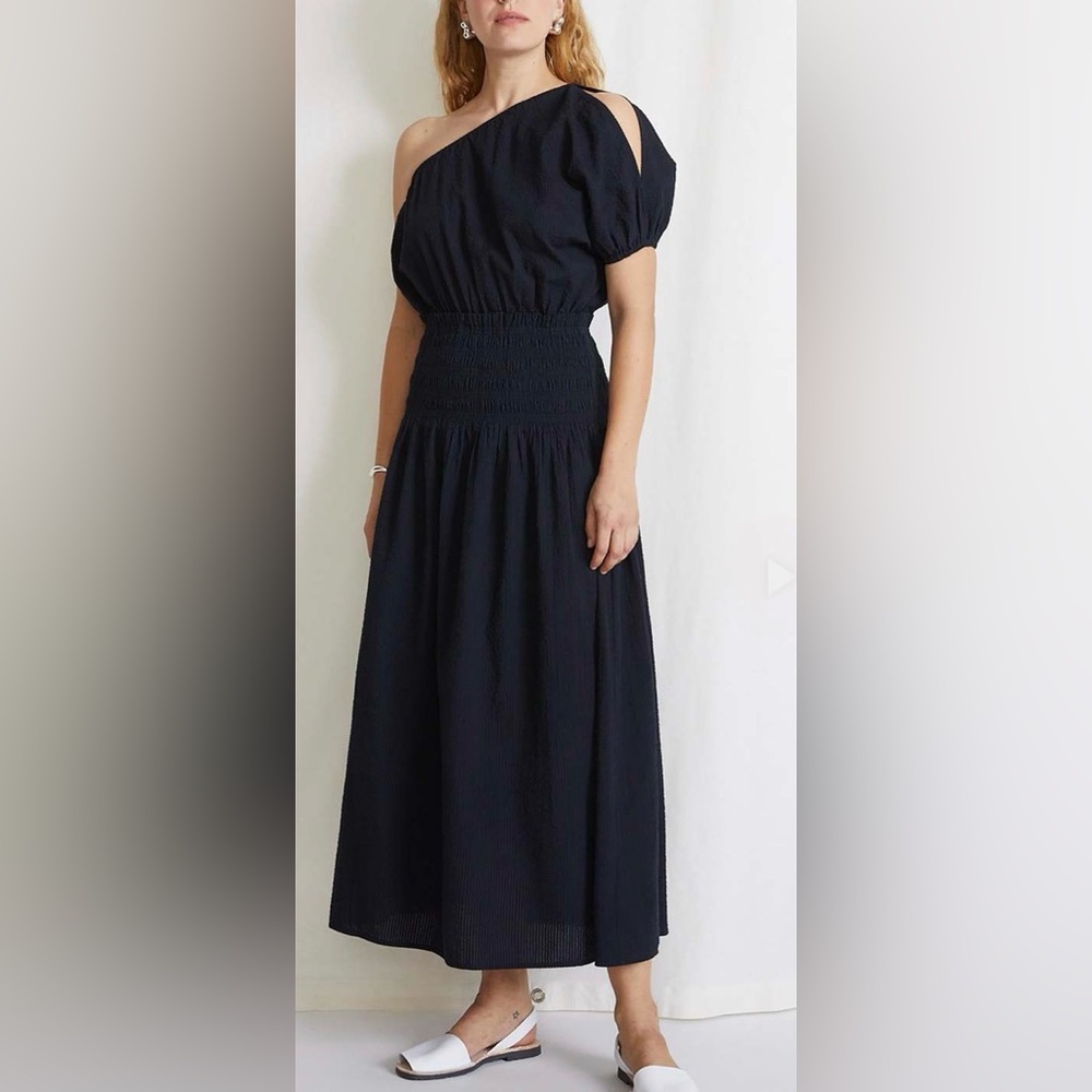 APIECE APART Marta One Shoulder Maxi Dress Navy Blue Medium Knit Gauzy Puff